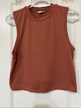 Ribbed Sleeveless Tank Top - Rust